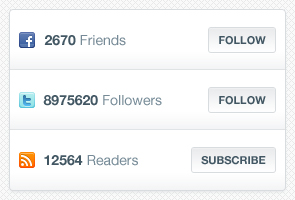 دوستان فیس‎بوک ، دنبال‌کنندگان توییتر ، خوانندگان آراس‌اس