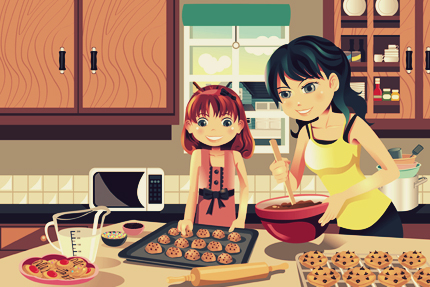 مادر و دختر در حال پختن کلوچه در آشپزخانه