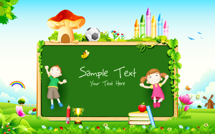 کودکان دانش‌آموز در حال بازی جلوی تخته سیاه / School Kid Playing In Front Of Blank Board