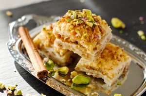 Turkish Pistachio Pastry Dessert Baklava With Green Pistachios