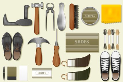 وسایل مورد نیاز برای پینه‌دوز / Identity Branding Mockup For Cobbler