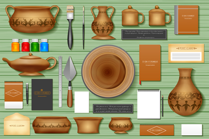 وسایل مورد نیاز برای سفالگر / Identity Branding Mockup For Pottery